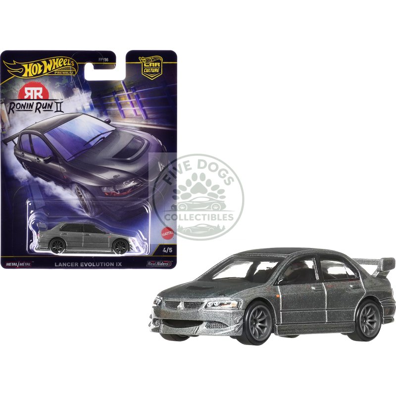 mitsubishi lancer evolution ix gray metallic "ronin run ii" series diecast model car by hot wheels