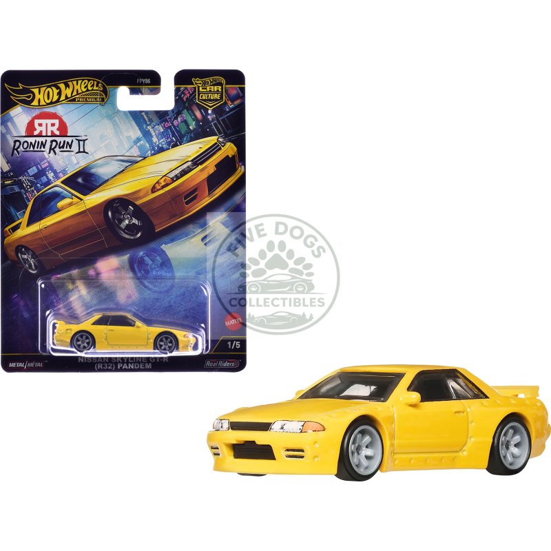 nissan skyline gt r (r32) pandem rhd (right hand drive) yellow "ronin run ii" series diecast model car by hot wheels
