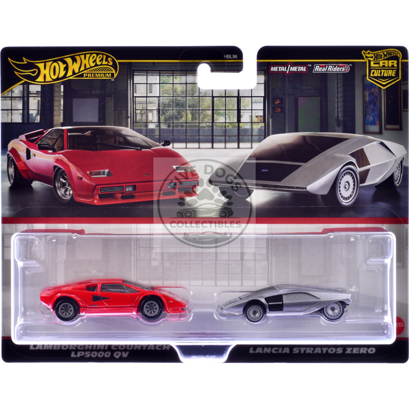 lamborghini countach lp5000 qv red and lancia stratos zero gray metallic "car culture" set of 2 cars diecast model cars by hot wheels