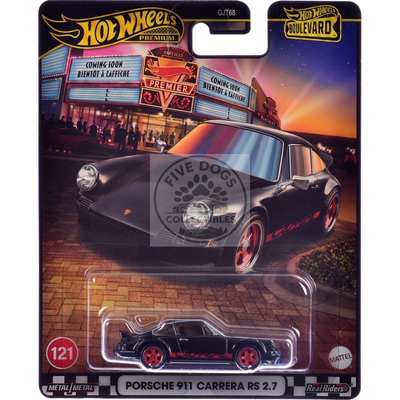 porsche 911 carrera rs 2.7 black with red stripes "boulevard" series diecast model car by hot wheels