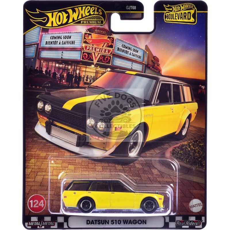 datsun 510 wagon yellow and black "boulevard" series diecast model car by hot wheels