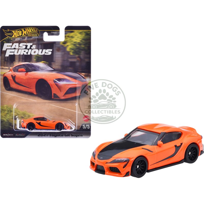 2021 toyota gr supra orange and black "f9" (2021) movie "fast & furious" series diecast model car by hot wheels