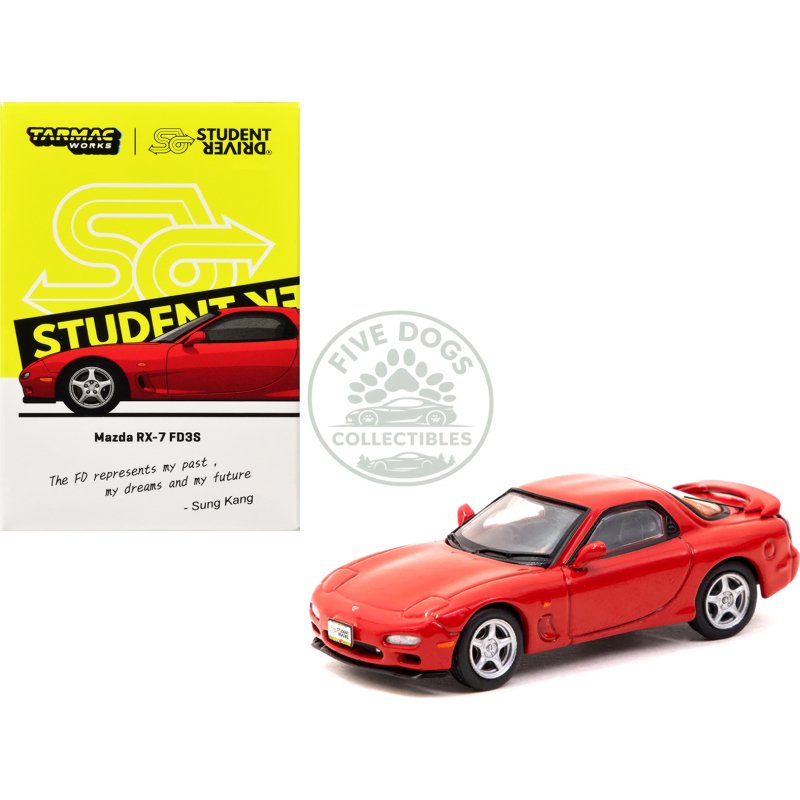mazda rx 7 fd3s rhd (right hand drive) red "student driver" "j collection" series 1/64 diecast model by tarmac works