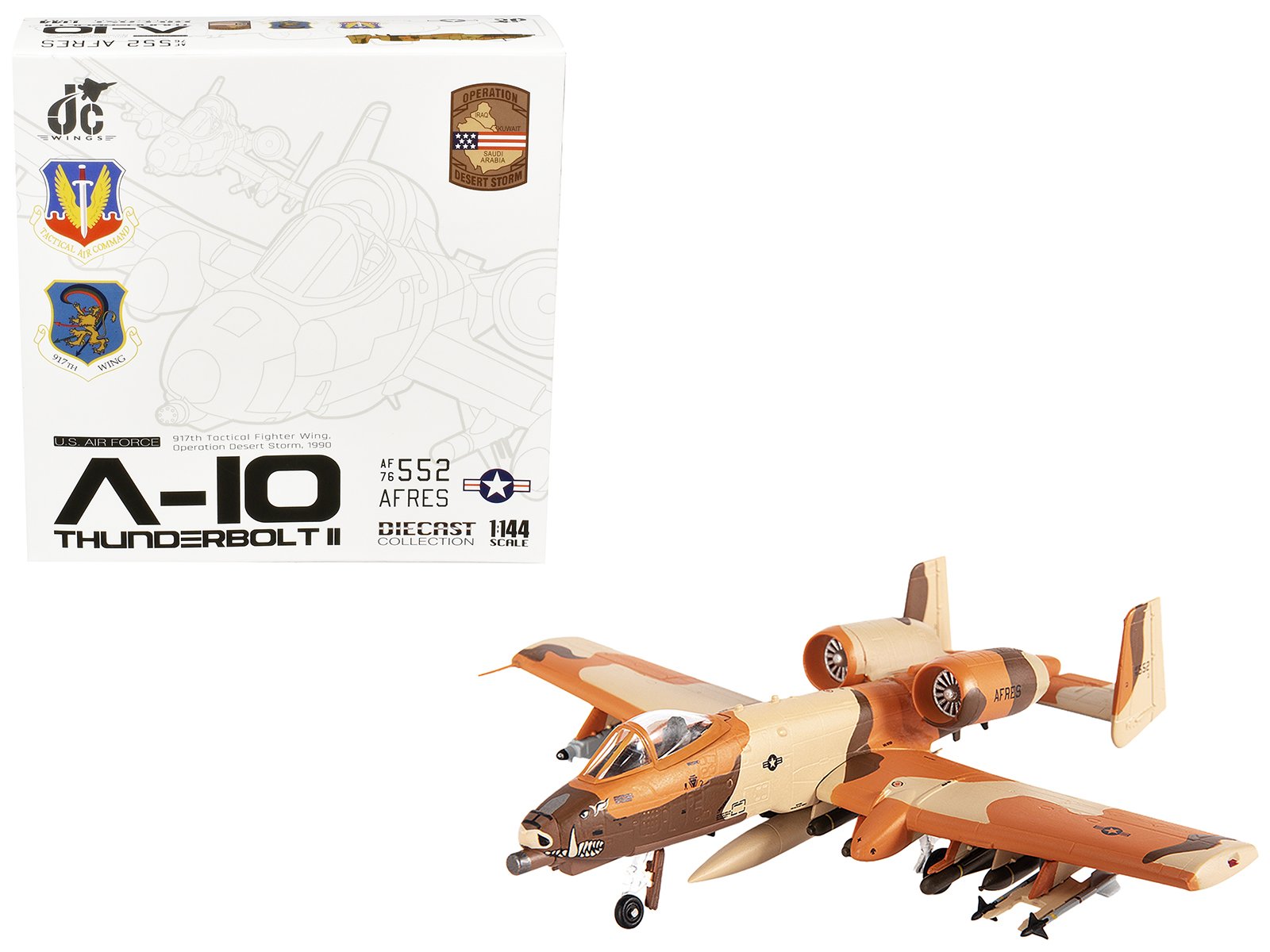 fairchild republic a 10c thunderbolt ii attack aircraft "917th tactical fighter wing operation desert storm" (1990) united states air force 1/144 diecast model by jc wings fairchild republic a 10c thunderbolt ii attack aircraft "917th tactical fighter wing operation desert storm" (1990) united states air force 1/144 diecast model by jc wings