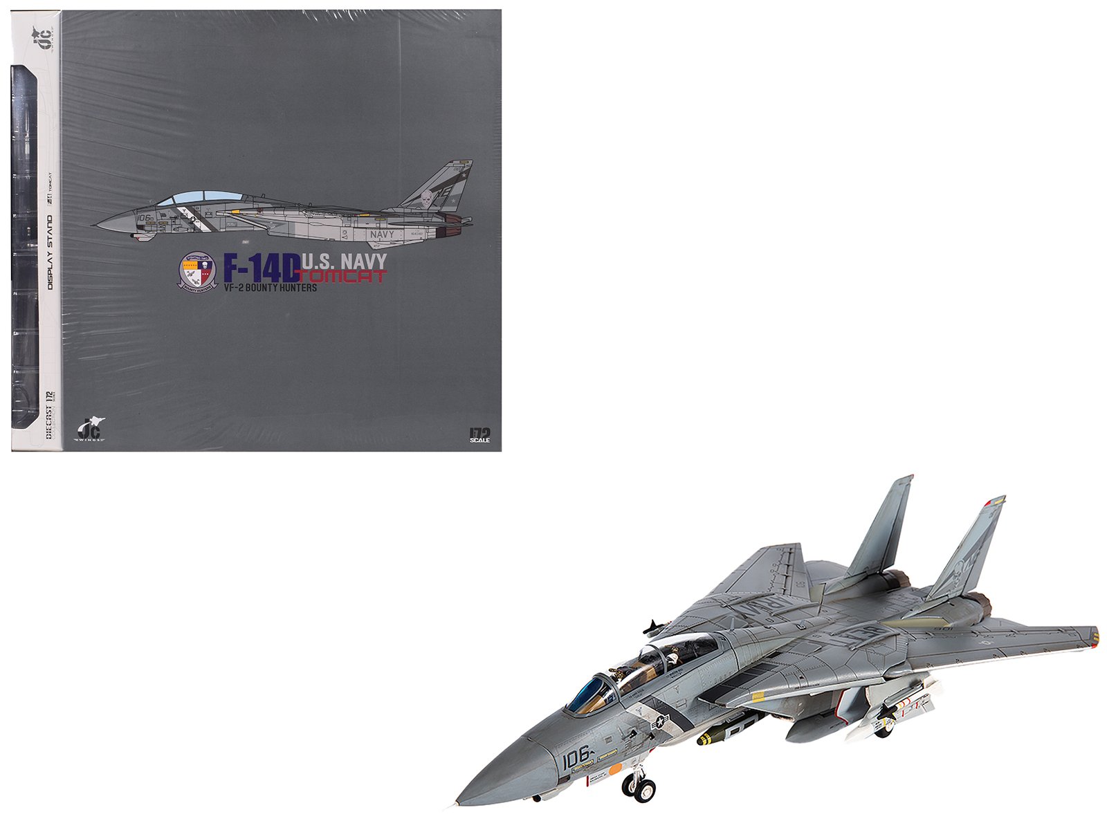 grumman f 14d tomcat fighter aircraft "vf 2 bounty hunters ne106" (2002) united states navy 1/72 diecast model by jc wings grumman f 14d tomcat fighter aircraft "vf 2 bounty hunters ne106" (2002) united states navy 1/72 diecast model by jc wings