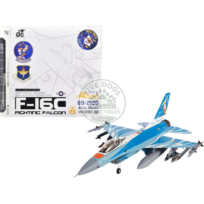 lockheed f 16c fighting falcon fighter aircraft "309th fighter squadron 56th operations group wild ducks" (2022) united states air force 1/72 diecast model by jc wings