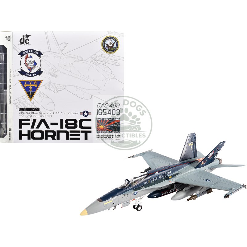 mcdonnell douglas f/a 18c hornet aircraft "vfa 34 blue blasters uss carl vinson last cruise" (2018) united states navy 1/72 diecast model by jc wings