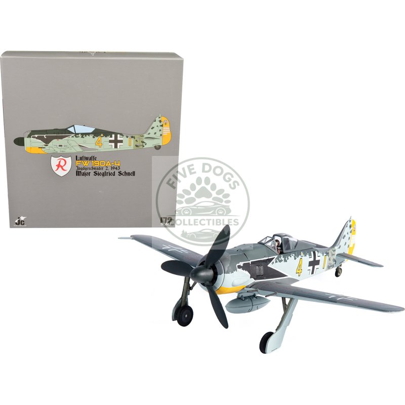 focke wulf fw 190a 4 fighter aircraft "major siegfried schnell, luftwaffe, jg2, france" (1943) 1/72 diecast model by jc wings