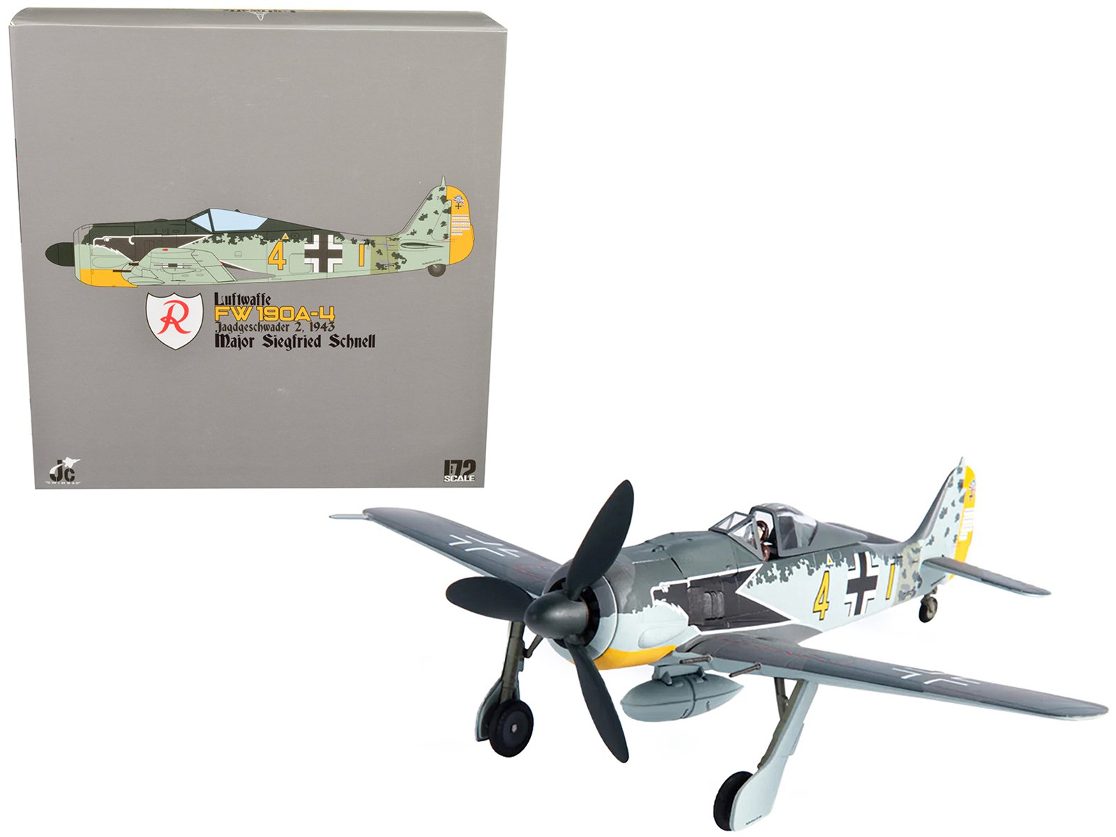 focke wulf fw 190a 4 fighter aircraft "major siegfried schnell, luftwaffe, jg2, france" (1943) 1/72 diecast model by jc wings focke wulf fw 190a 4 fighter aircraft "major siegfried schnell, luftwaffe, jg2, france" (1943) 1/72 diecast model by jc wings