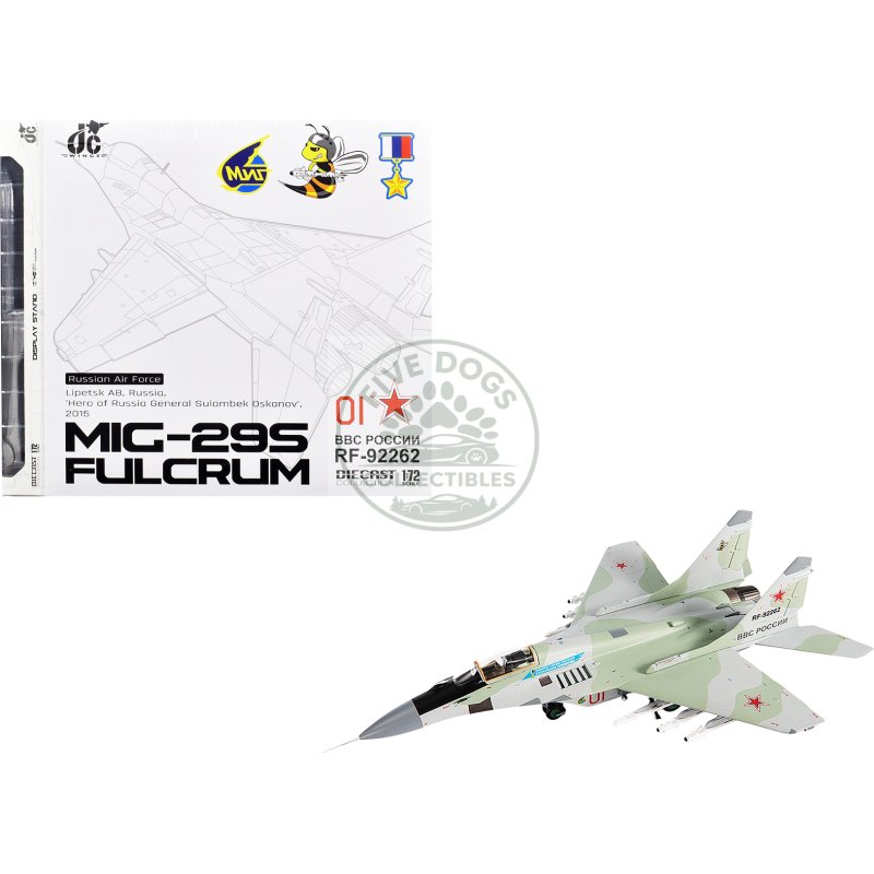 mikoyan mig 29s fulcrum c fighter aircraft "hero of russia general sulambek oskanov lipetsk ab russia" (2018) russian air force 1/72 diecast model by jc wings