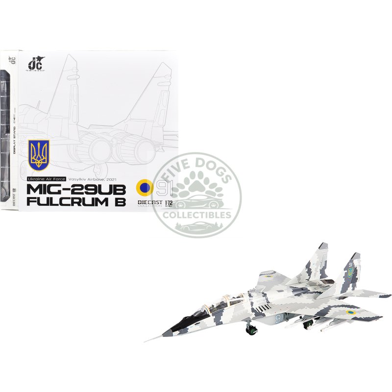 mikoyan mig 29ub fulcrum b fighter aircraft "vasylkiv air base ukraine" (2021) ukrainian air force 1/72 diecast model by jc wings