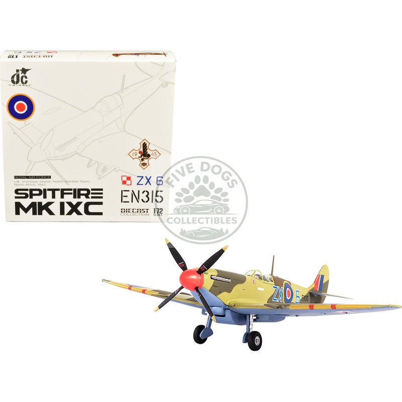 supermarine spitfire mk ixc fighter aircraft "royal air force ldr. stanislav skalsk polish combat team north africa" (1943) 1/72 diecast model by jc wings