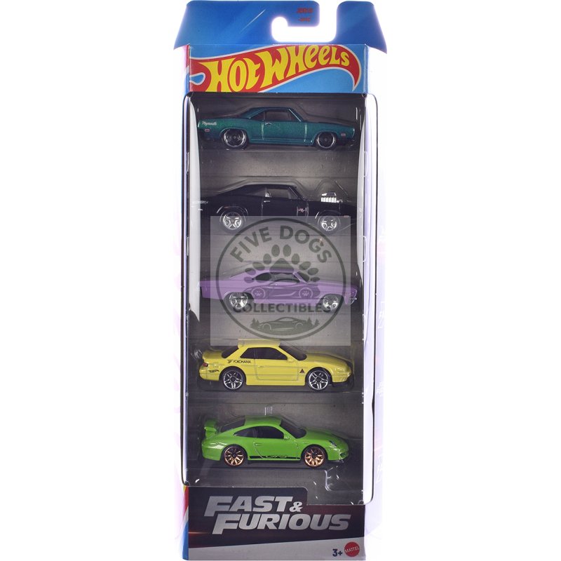 "fast & furious" 5 piece set die diecast model cars by hot wheels