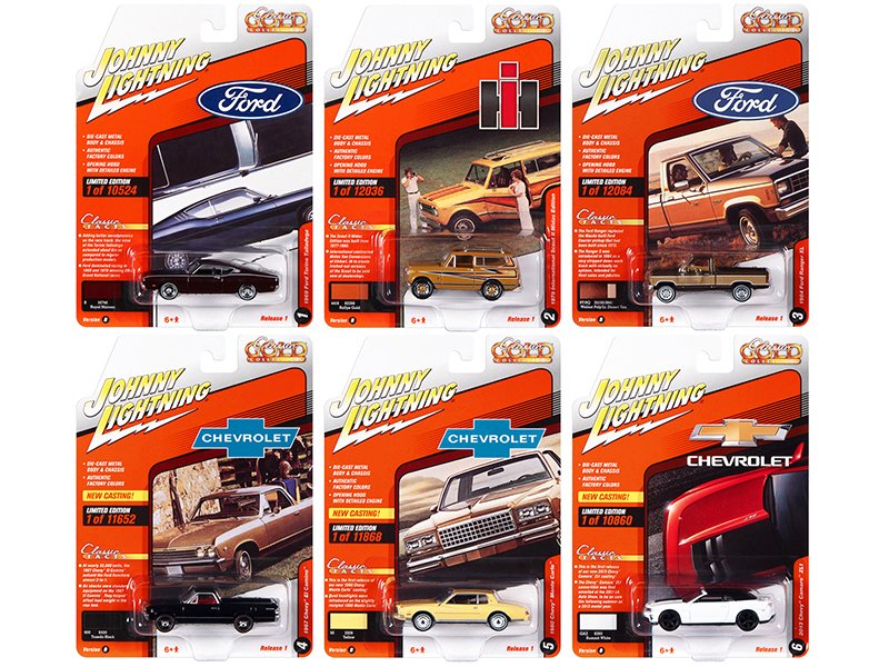"classic gold collection" 2022 set b of 6 cars release 1 1/64 diecast model cars by johnny lightning "classic gold collection" 2022 set b of 6 cars release 1 1/64 diecast model cars by johnny lightning