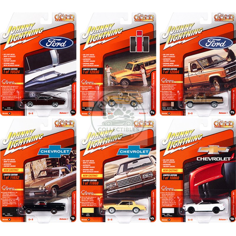 "classic gold collection" 2022 set b of 6 cars release 1 1/64 diecast model cars by johnny lightning