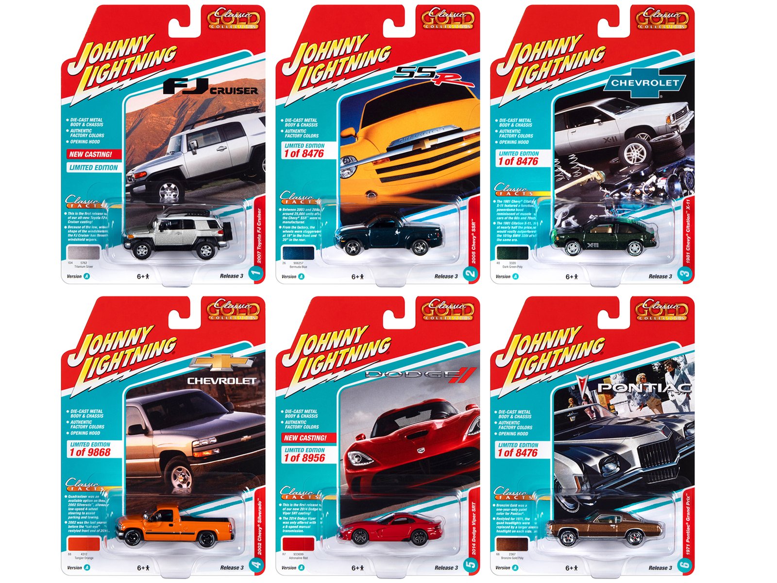 "classic gold collection" 2022 set a of 6 cars release 3 1/64 diecast model cars by johnny lightning "classic gold collection" 2022 set a of 6 cars release 3 1/64 diecast model cars by johnny lightning
