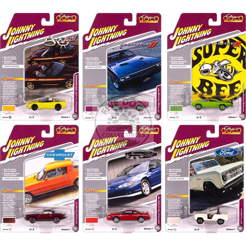 "classic gold collection" 2025 release 1 set a of 6 cars 1/64 diecast model cars by johnny lightning