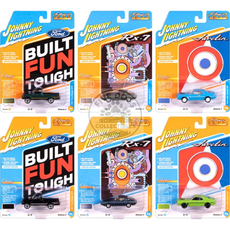 "classic gold collection" 2025 release 2 set of 6 cars 1/64 diecast model cars by johnny lightning