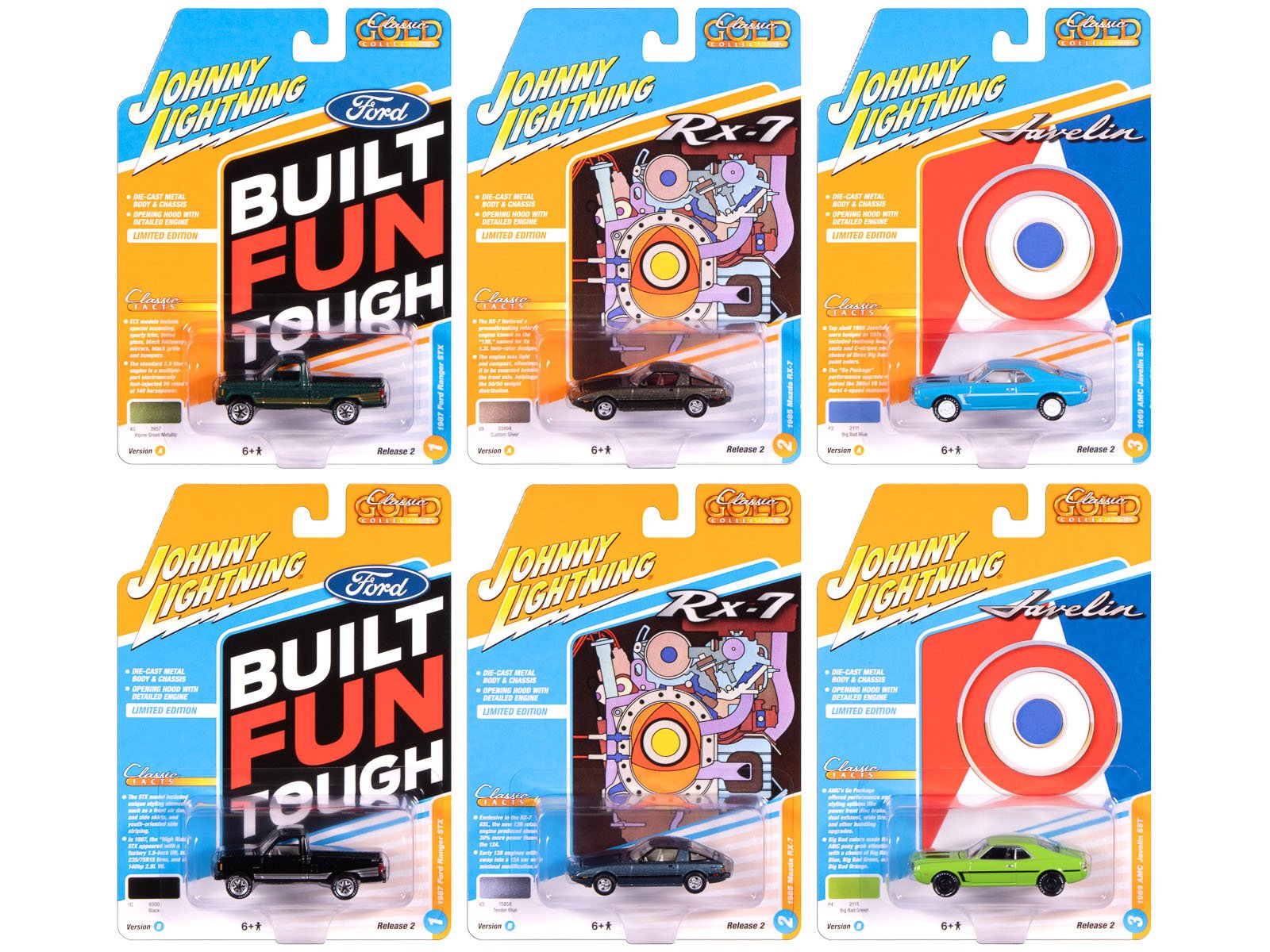 "classic gold collection" 2025 release 2 set of 6 cars 1/64 diecast model cars by johnny lightning "classic gold collection" 2025 release 2 set of 6 cars 1/64 diecast model cars by johnny lightning