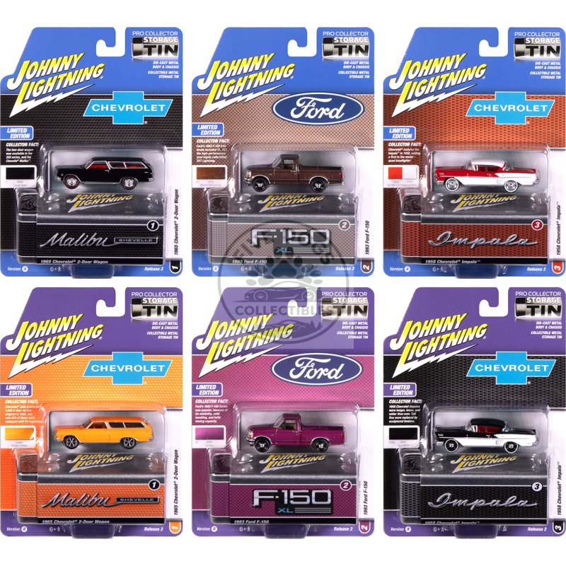 johnny lightning collector's tin 2025 set of 6 cars release 2 limited edition 1/64 diecast model cars by johnny lightning