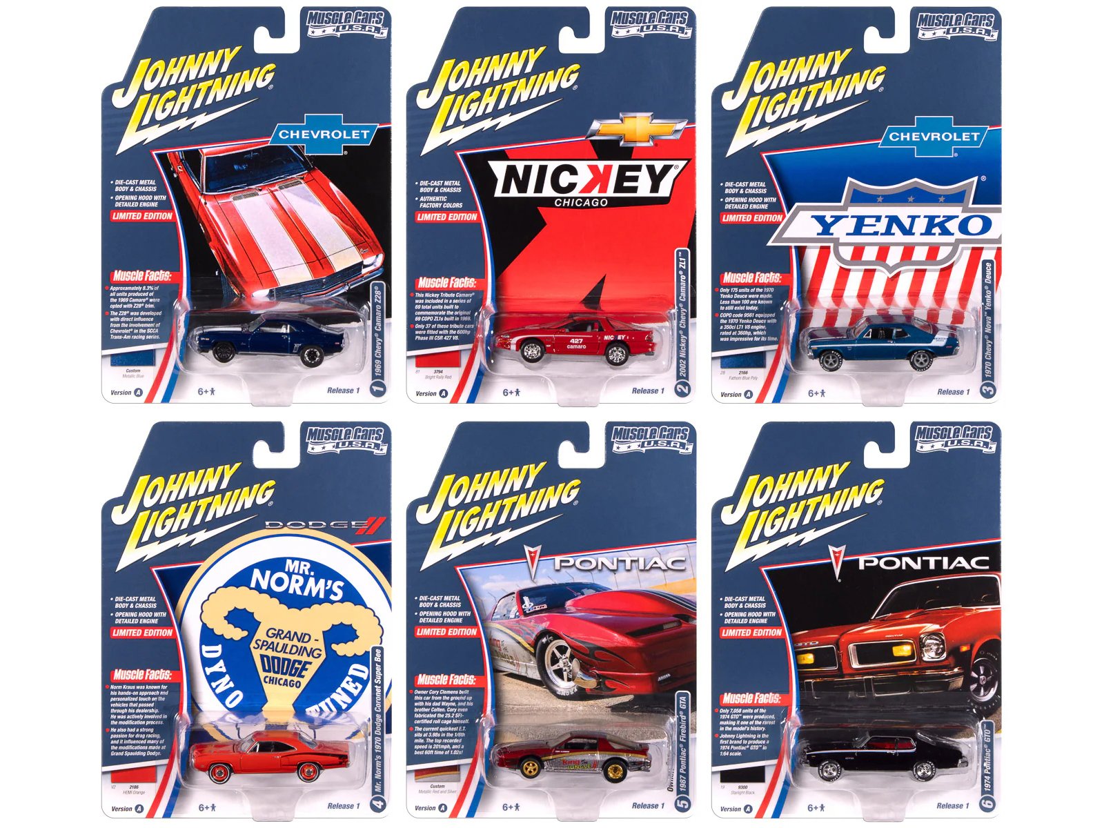 "muscle cars usa" 2025 release 1 set a of 6 pieces 1/64 diecast model cars by johnny lightning "muscle cars usa" 2025 release 1 set a of 6 pieces 1/64 diecast model cars by johnny lightning