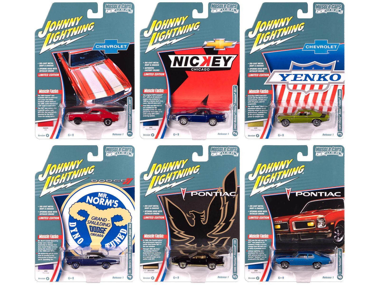 "muscle cars usa" 2025 release 1 set b of 6 pieces 1/64 diecast model cars by johnny lightning "muscle cars usa" 2025 release 1 set b of 6 pieces 1/64 diecast model cars by johnny lightning