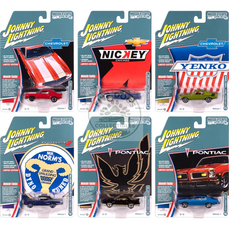 "muscle cars usa" 2025 release 1 set b of 6 pieces 1/64 diecast model cars by johnny lightning