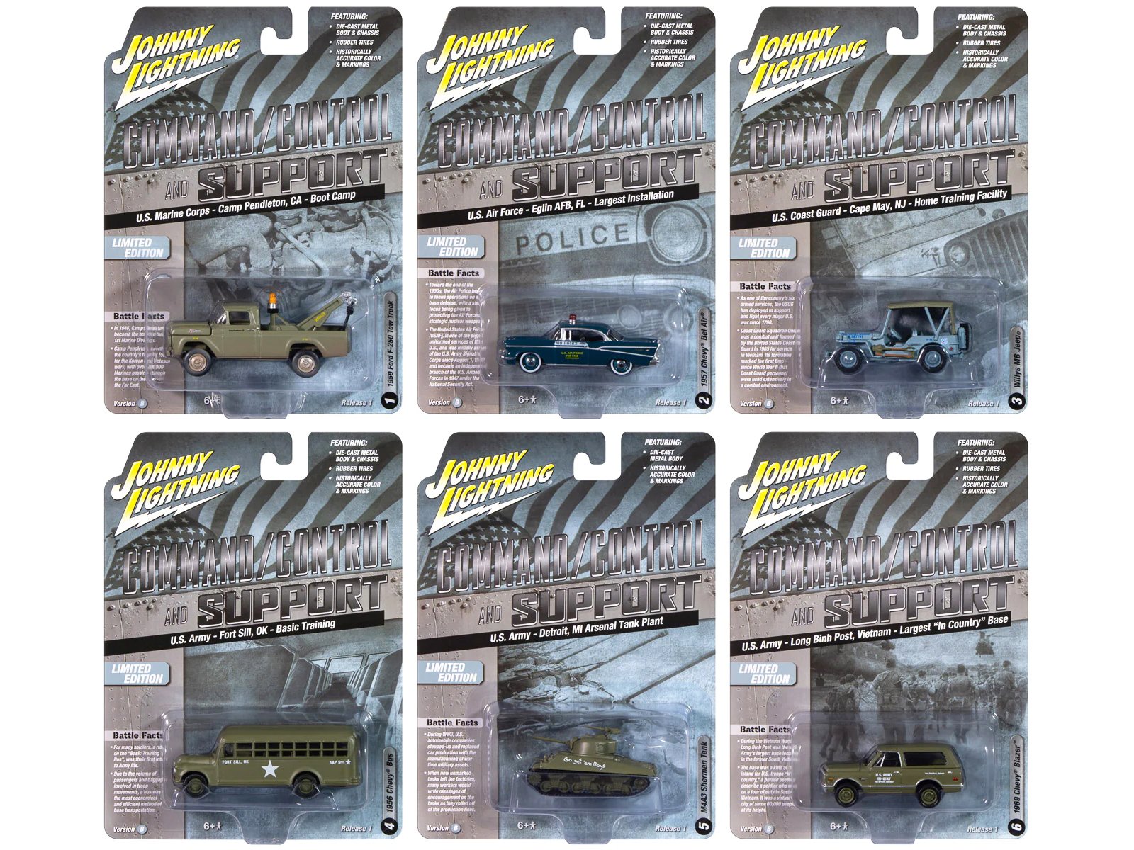 "military" set b of 6 pieces 2024 release 2 limited edition diecast models by johnny lightning "military" set b of 6 pieces 2024 release 2 limited edition diecast models by johnny lightning