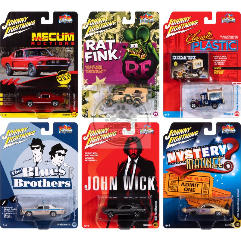 pop culture 2024 set of 6 cars release 2 1/64 diecast model cars by johnny lightning