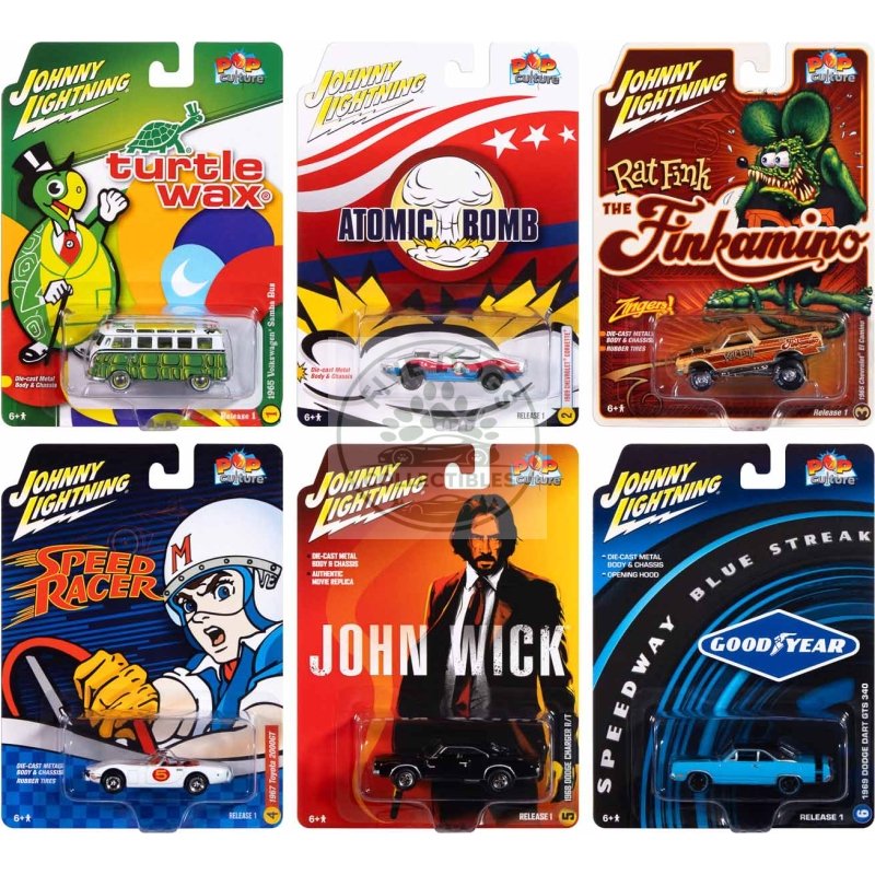 pop culture 2025 set of 6 cars release 1 1/64 diecast model cars by johnny lightning