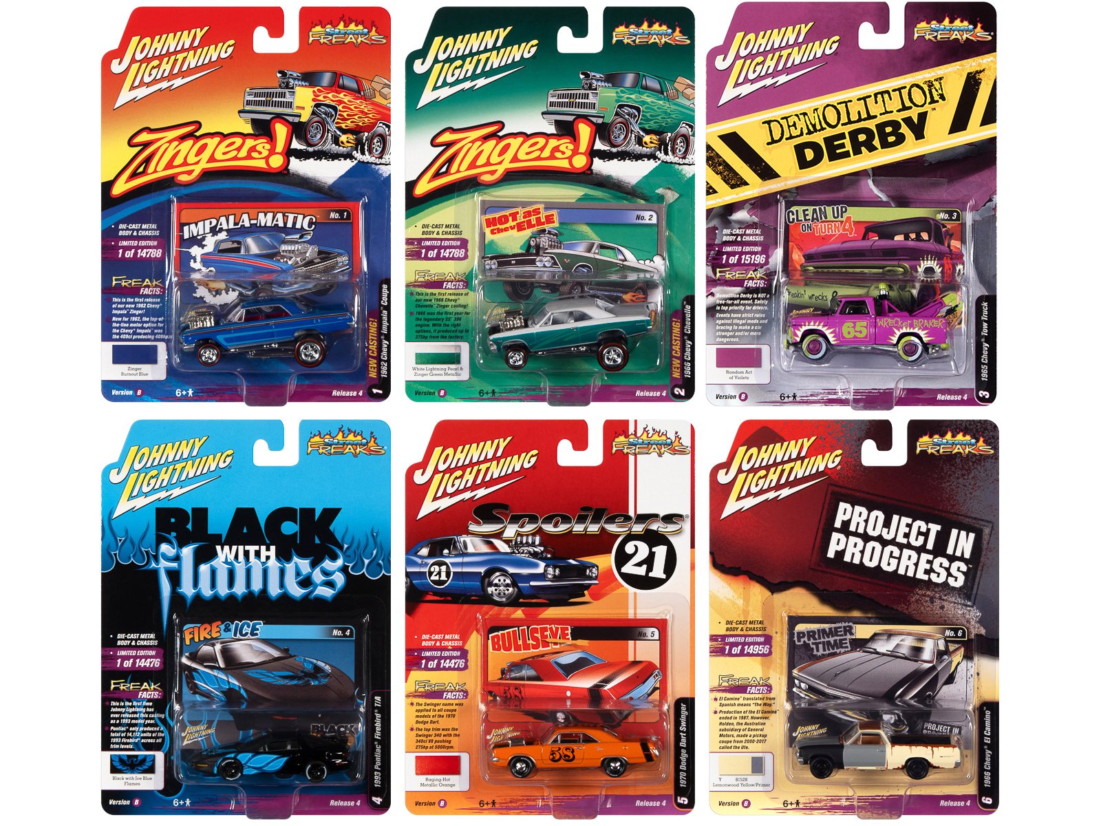 "street freaks" 2021 set b of 6 cars release 4 1/64 diecast model cars by johnny lightning "street freaks" 2021 set b of 6 cars release 4 1/64 diecast model cars by johnny lightning