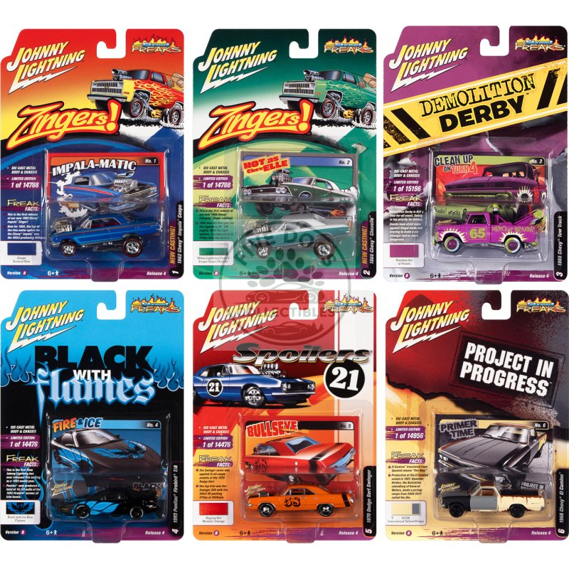 "street freaks" 2021 set b of 6 cars release 4 1/64 diecast model cars by johnny lightning