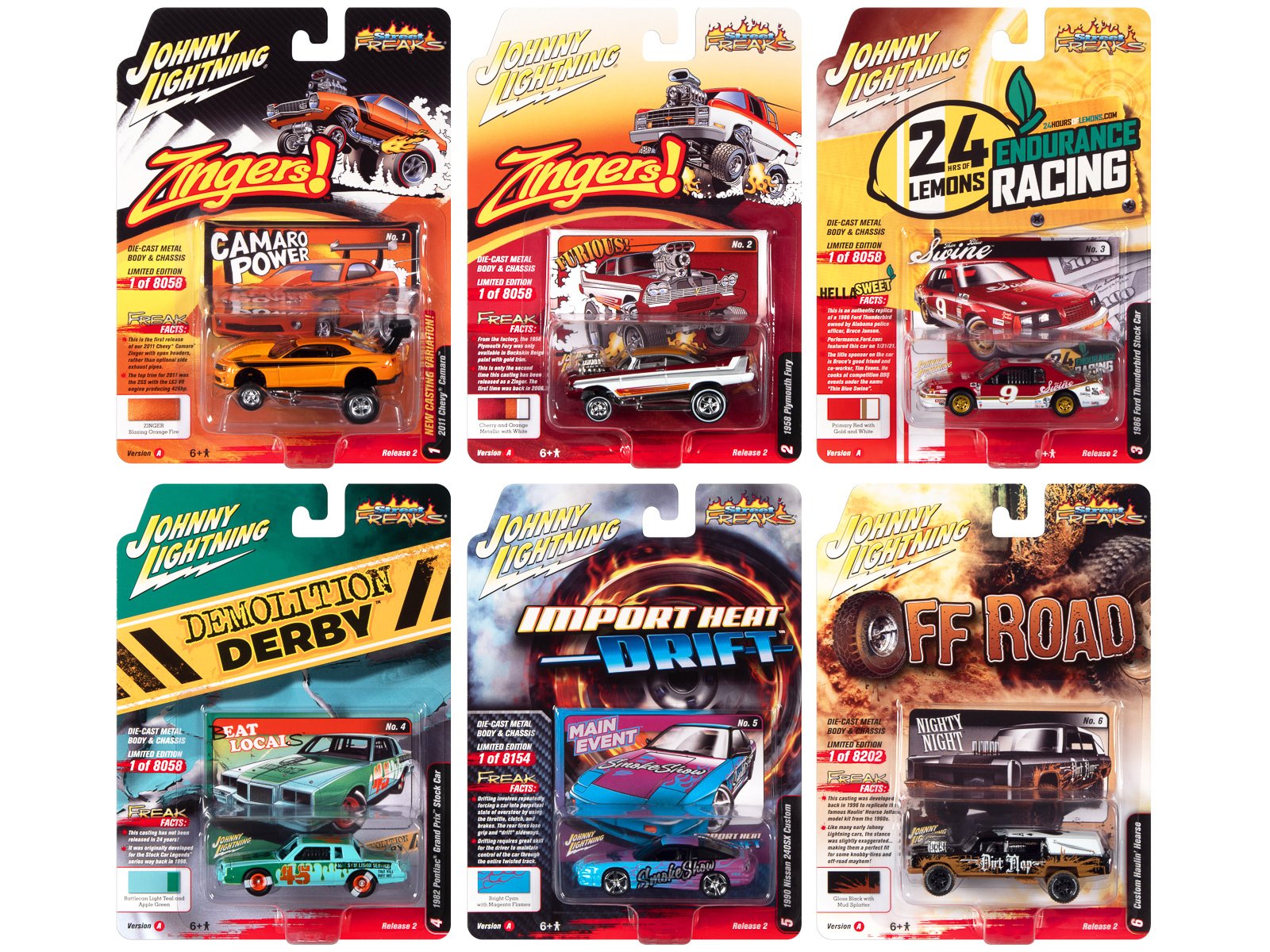 "street freaks" 2022 set a of 6 cars release 2 1/64 diecast model cars by johnny lightning "street freaks" 2022 set a of 6 cars release 2 1/64 diecast model cars by johnny lightning