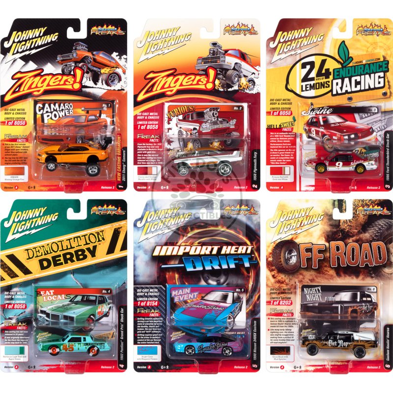 "street freaks" 2022 set a of 6 cars release 2 1/64 diecast model cars by johnny lightning