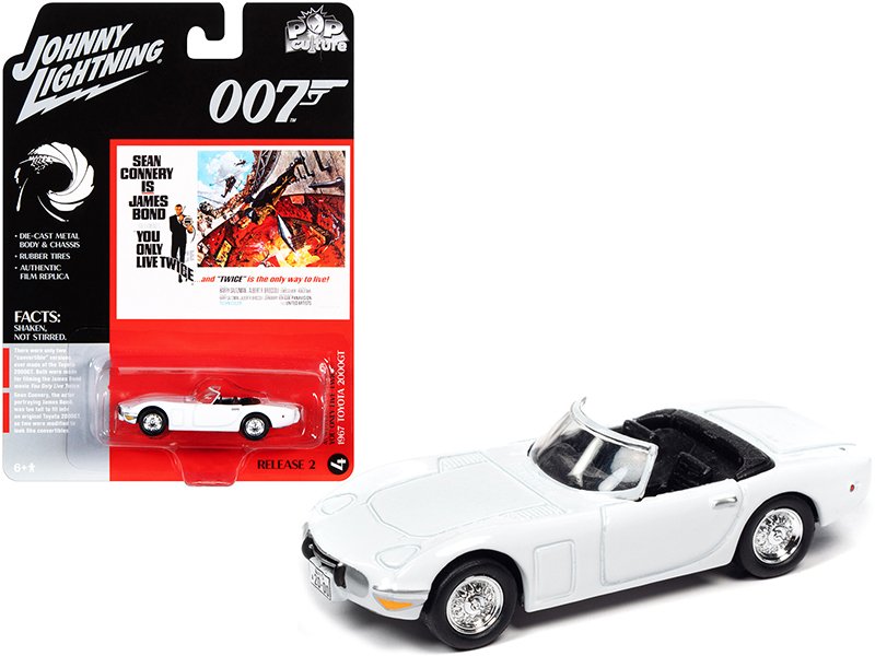 1967 toyota 2000gt convertible white (james bond 007) "you only live twice" (1967) movie "pop culture" series 1/64 diecast model car by johnny lightning 1967 toyota 2000gt convertible white (james bond 007) "you only live twice" (1967) movie "pop culture" series 1/64 diecast model car by johnny lightning