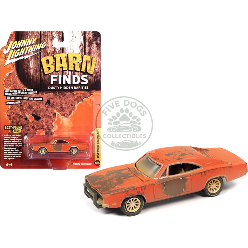 1969 dodge charger r/t orange (unrestored) "barn finds" 1/64 diecast model car by johnny lightning