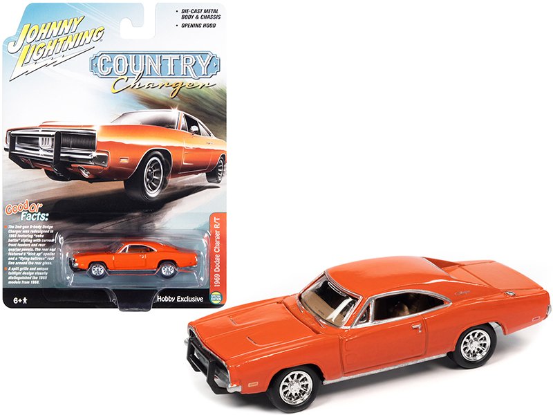 1969 dodge charger r/t orange "country charger" 1/64 diecast model car by johnny lightning 1969 dodge charger r/t orange "country charger" 1/64 diecast model car by johnny lightning