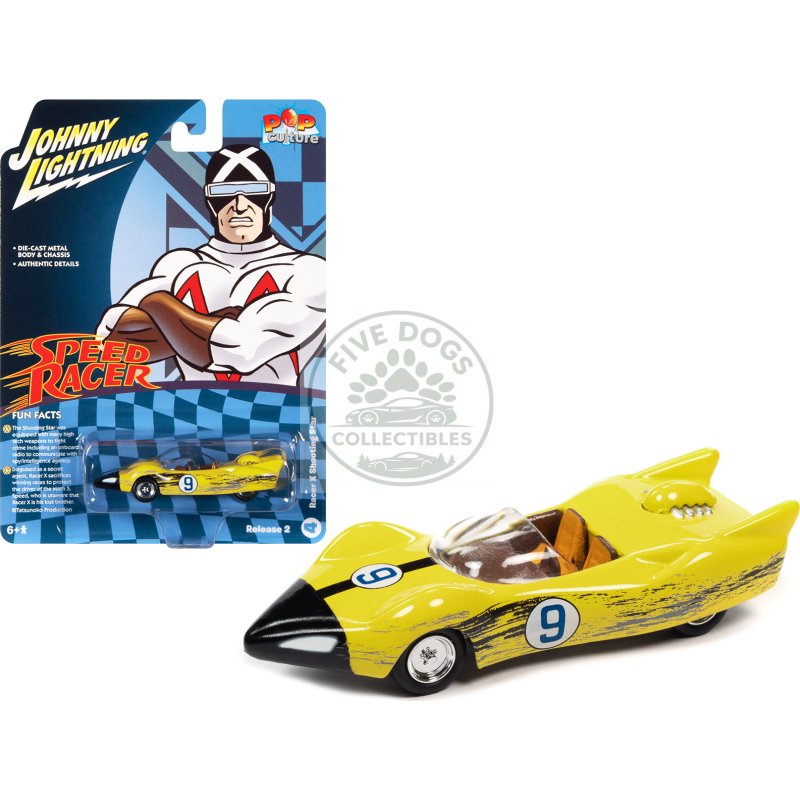 racer x's shooting star (raced version) "speed racer" (1967) tv series "pop culture" 2022 release 2 1/64 diecast model car by johnny lightning