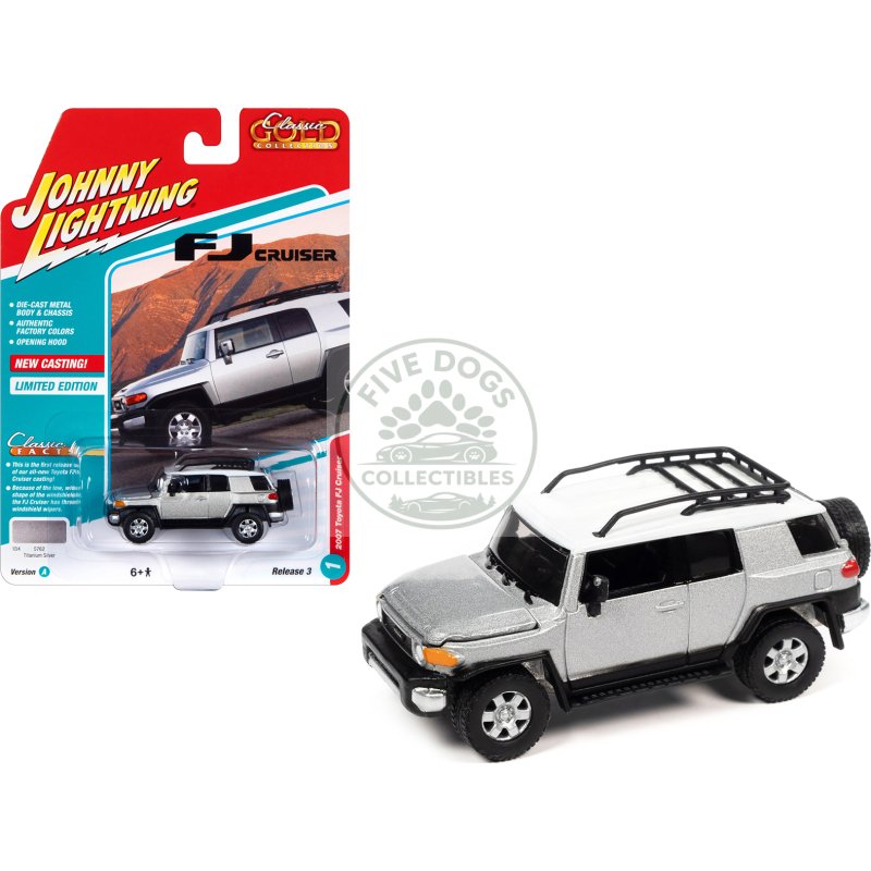 2007 toyota fj cruiser titanium silver metallic with white top and roofrack "classic gold collection" series limited edition 1/64 diecast model car by johnny lightning