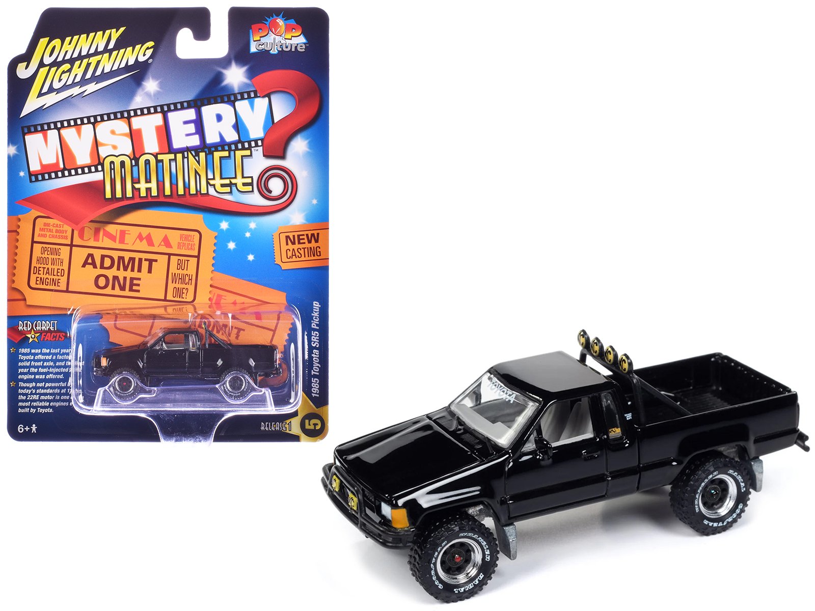 1985 toyota sr5 pickup truck black "mystery matinee" movie pop culture 2024 release 1 1/64 diecast model car by johnny lightning 1985 toyota sr5 pickup truck black "mystery matinee" movie pop culture 2024 release 1 1/64 diecast model car by johnny lightning