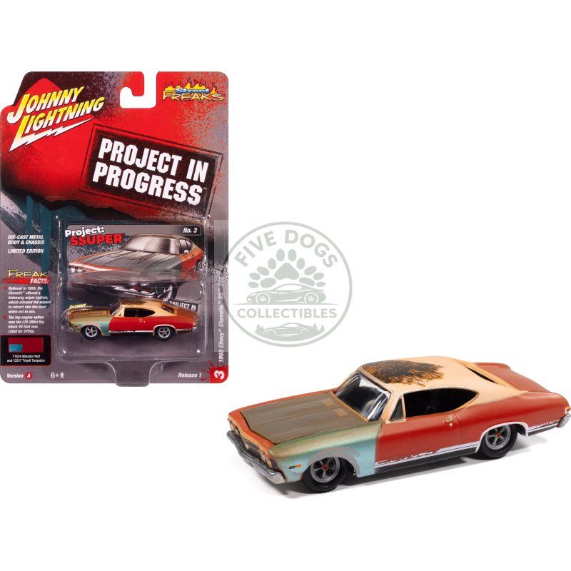 1968 chevrolet chevelle ss 396 matador red (weathered) "project in progress" series 1/64 diecast model car by johnny lightning
