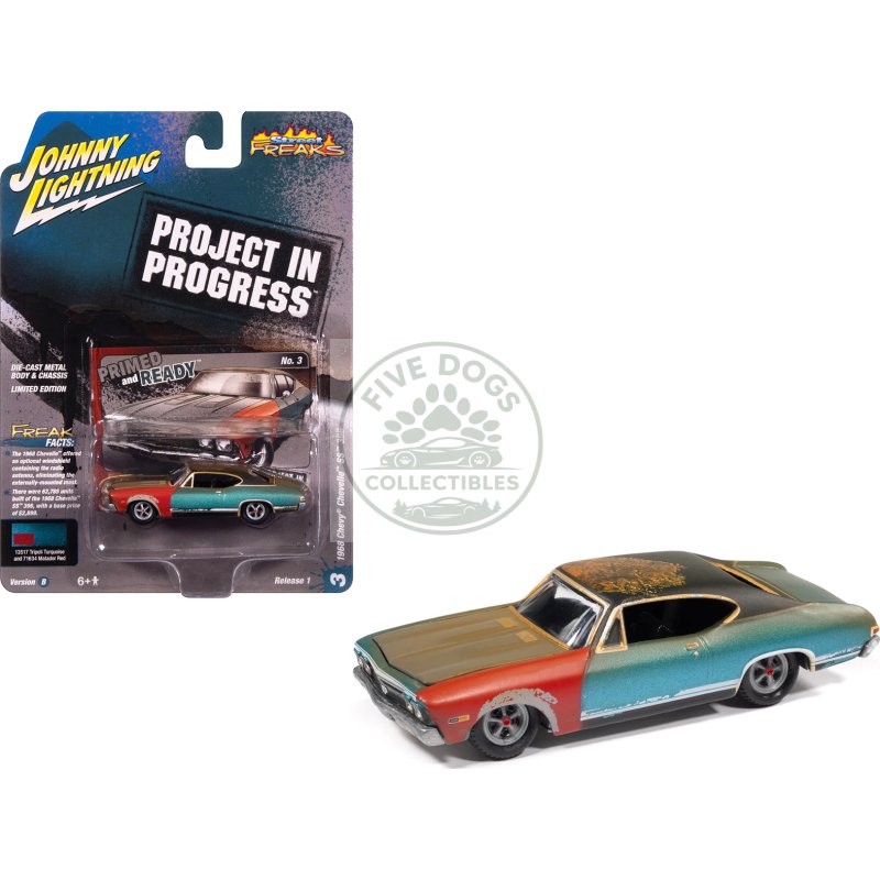 1968 chevrolet chevelle ss 396 tripoli turquoise (weathered) "project in progress" series 1/64 diecast model car by johnny lightning