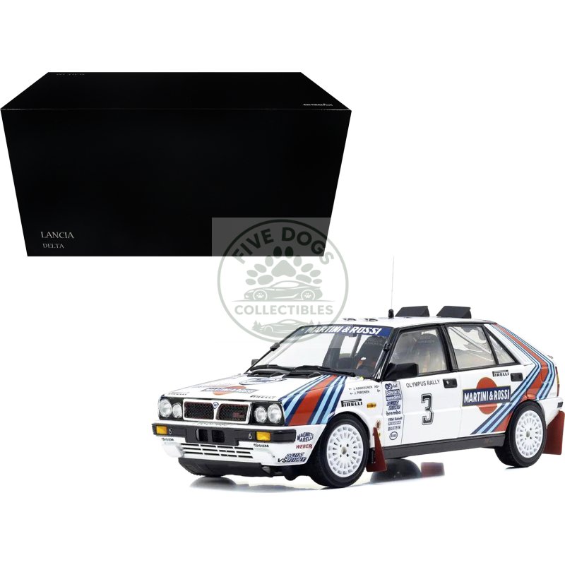 lancia delta hf 4wd #3 juha kankkunen juha piironen "martini racing" winner "olympus rally" (1987) 1/18 diecast model car by kyosho