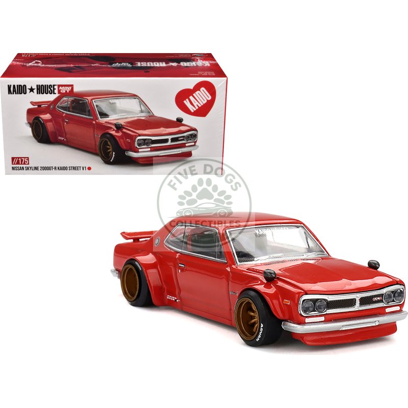 nissan skyline 2000gt r (kpgc10) "kaido street v1" rhd (right hand drive) red (designed by jun imai) "kaido house" special 1/64 diecast model car by mini gt