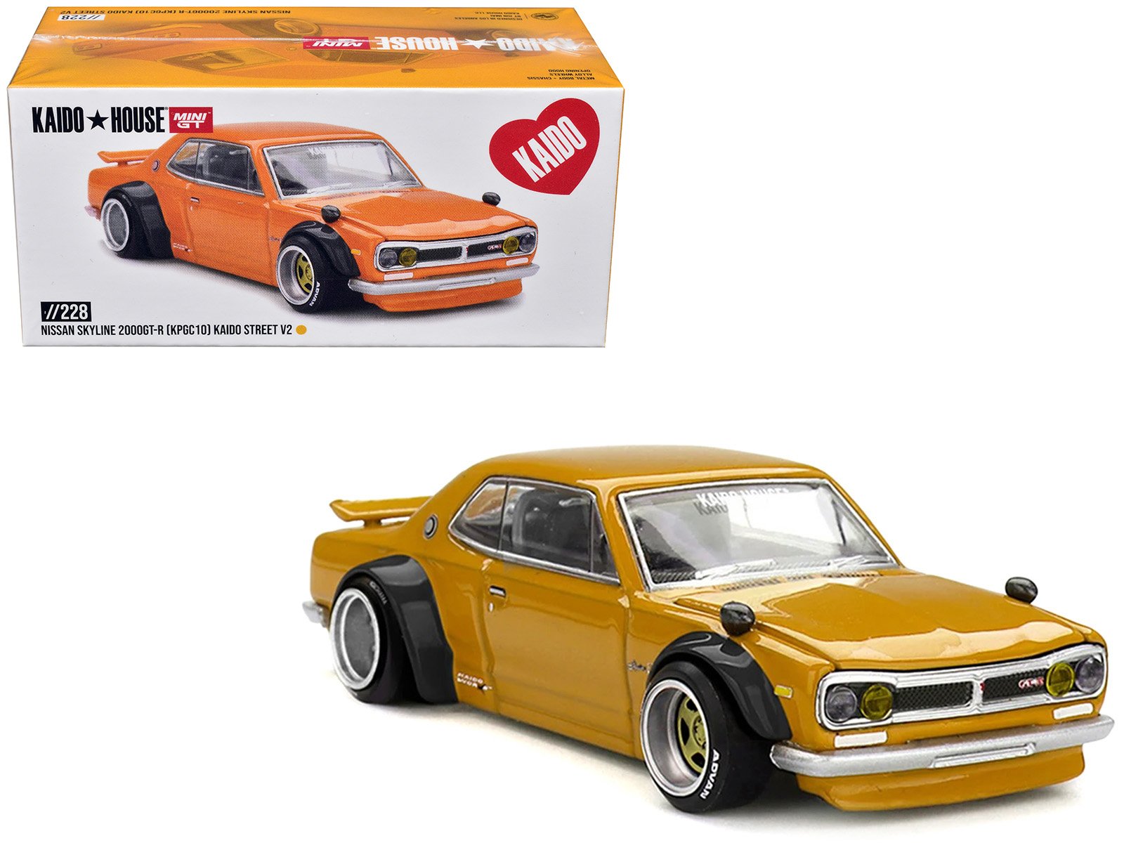 nissan skyline 2000gt r (kpgc10) rhd (right hand drive) "kaido street v2" yellow (designed by jun imai) "kaido house" special 1/64 diecast model car by mini gt nissan skyline 2000gt r (kpgc10) rhd (right hand drive) "kaido street v2" yellow (designed by jun imai) "kaido house" special 1/64 diecast model car by mini gt