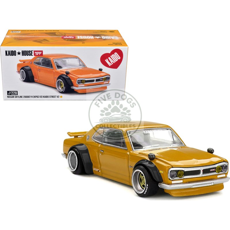 nissan skyline 2000gt r (kpgc10) rhd (right hand drive) "kaido street v2" yellow (designed by jun imai) "kaido house" special 1/64 diecast model car by mini gt