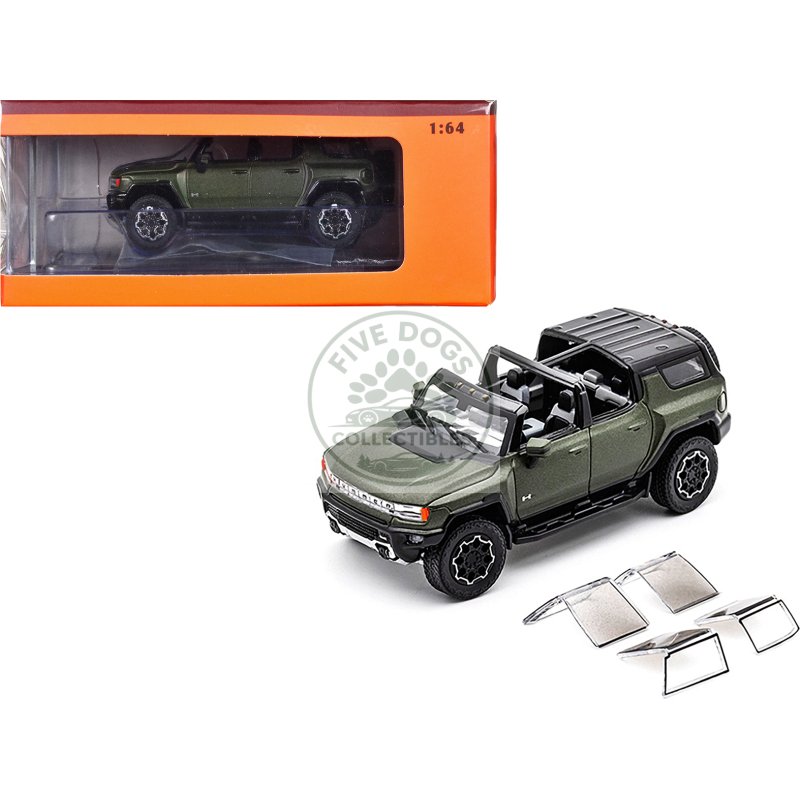 2023 gmc hummer ev suv green metallic with black top 1/64 diecast model car by gcd