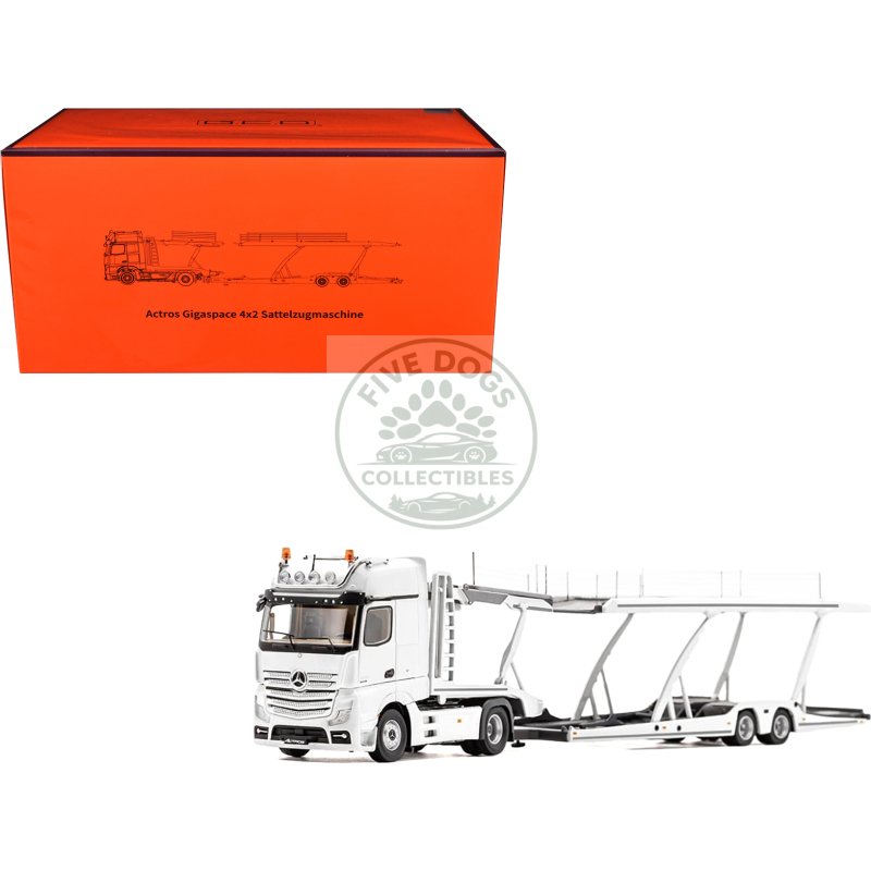 mercedes benz actros auto transporter white 1/64 diecast model by gcd