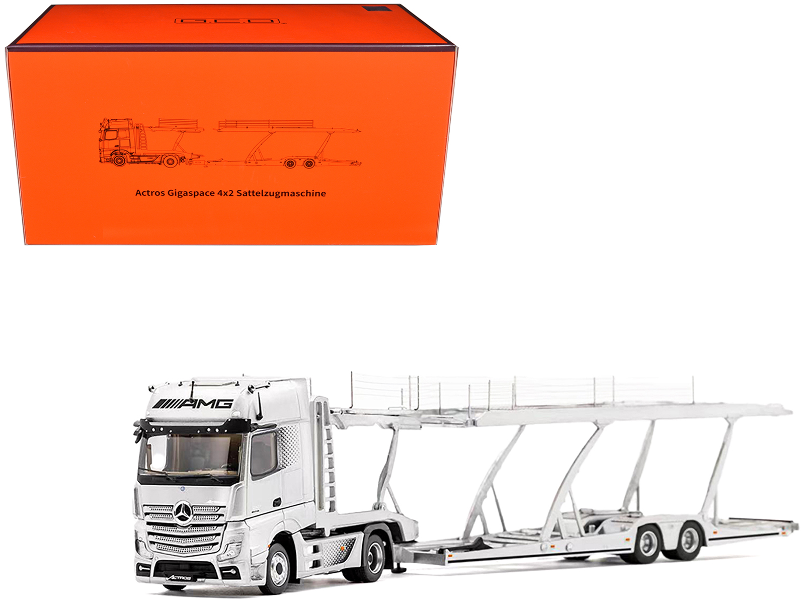 mercedes benz actros amg auto transporter silver metallic 1/64 diecast model by gcd mercedes benz actros amg auto transporter silver metallic 1/64 diecast model by gcd