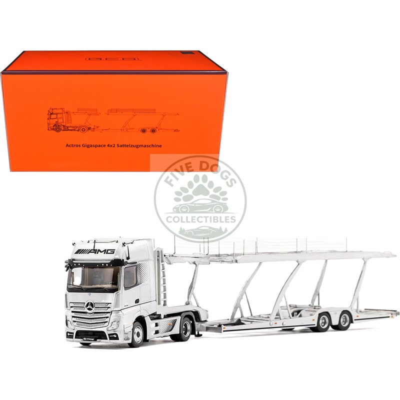 mercedes benz actros amg auto transporter silver metallic 1/64 diecast model by gcd